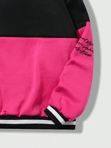 ROMWE MEN Street Life 字母印花拼色男士夾克 - 玫紅色 - 查看 5