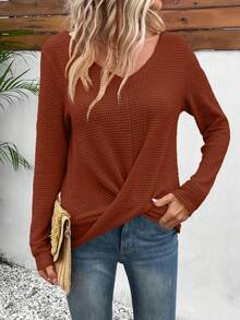 SHEIN Frenchy Chất rắn Viền xoay tròn Áo thun - Màu Tím - Xem 4