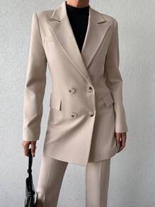 EURMUSE Double Breasted Blazer & Pants - Beige - View 6