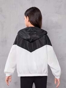 Cô gái Tween Hai âm áo có mũ Áo Jacket gió - Đen và trắng - Xem 5