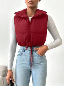 RueChic Bainha Com Cordão Zíper Colete Baiacu - Vermelho - Ver 4