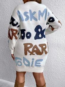 Calvaya Plus Letter Pattern Drop Shoulder Sweater Dress, For Winter Fall Cloth For Women