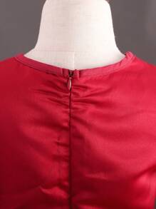 SHEIN Glamorique Kids Tween Girl Polka Dot Embroidery Bow Front High Low Hem Gown Dress for Christmas - Burgundy - View 6