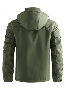 Manfinity Homme Men's Loose Fit Zip Up Thermal Lined Hooded Jacket - Army Green - View 2