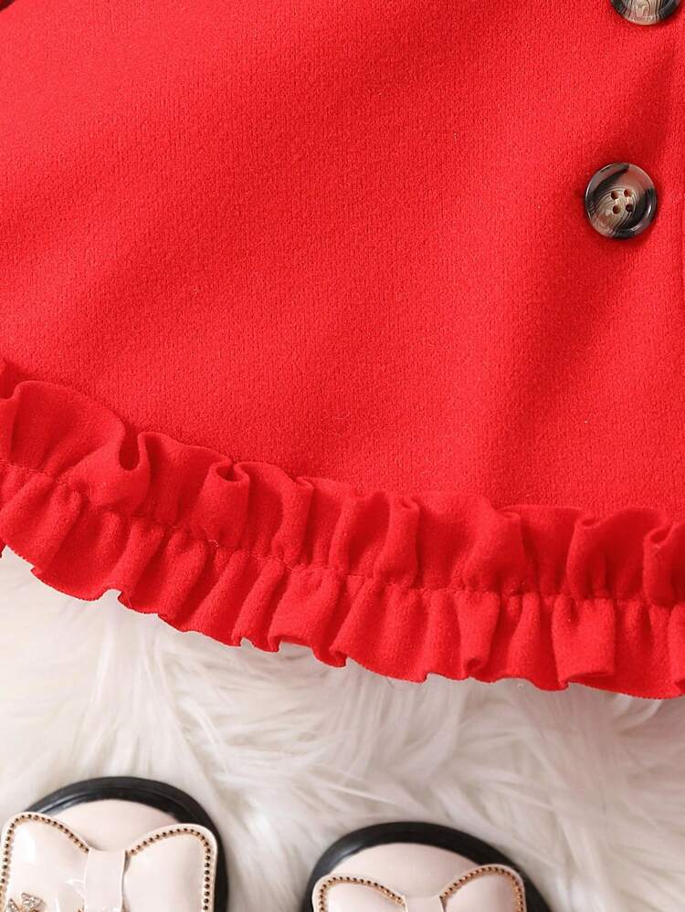 Baby Girl Flap Detail Ruffle Hem Overcoat