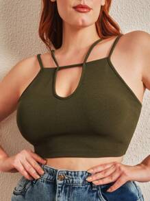 SHE(IN) BRASIL Plus Cut Out Front Cami Top - Army Green - View 1