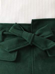 SHEIN Baby Girl Mock Neck Tee & Asymmetrical Hem Skirt & Hat - Army Green - View 4