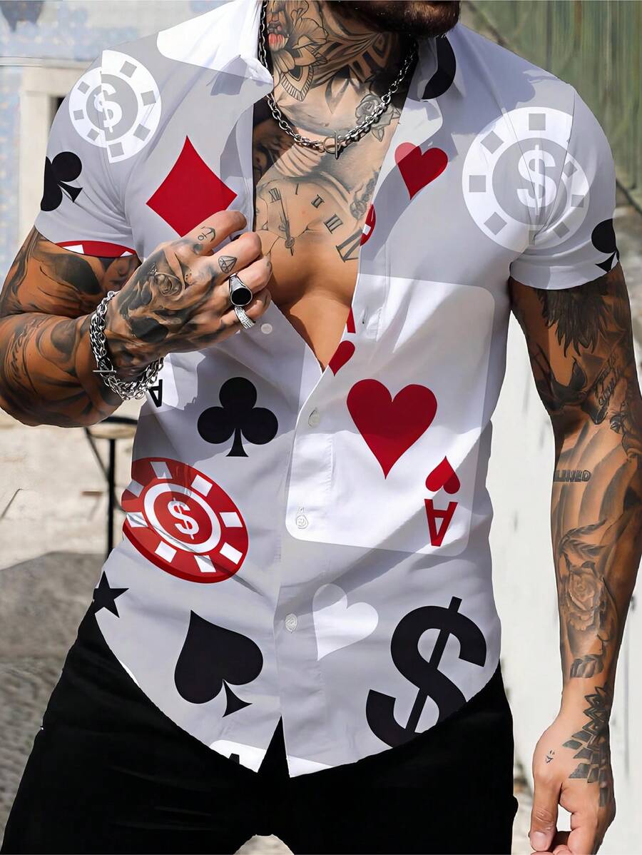 Manfinity Dauomo Men Playing Card Print Shirt - Multicolor - View 1