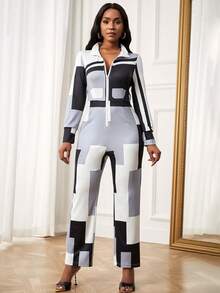 SHEIN Lady Women's Color Block Jumpsuit - Multicolor - View 4