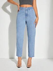 SHEIN BAE High Waist Mom Fit Jeans - Blue - View 1