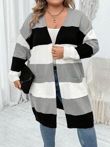 SHEIN CURVE+ Áo khoác cardigan hai tông màu cỡ lớn thả vai - Nhiều màu - Xem 6