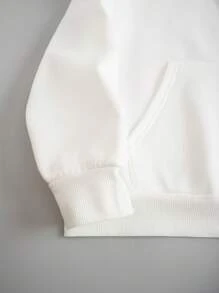 SHEIN Unity Plus Letter Graphic Kangaroo Pocket Drawstring Thermal Hoodie - White - View 4