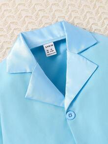 男嬰素色西裝外套&前蝴蝶結襯衫和褲子 - 淺藍色 - 查看 4