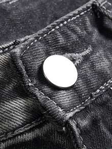 Quần Jeans Nam Túi Dây kéo Bị tách màu trơn - Xám - Xem 4