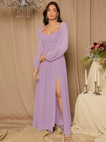 SHEIN Belle Vestido de dama de honor escote corazón de manga farol de muslo con abertura