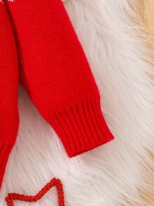 SHEIN 男小童聖誕麋鹿&幾何圖案高領套頭毛衣適用於聖誕 - 紅色 - 查看 3