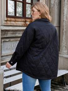 Calvaya 加盖口袋落肩绗缝夹棉大衣冬季服装 - 黑色 - 查看 2