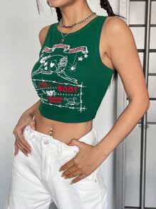 SHEIN Coolane Áo crop top họa tiết chữ cái - màu xanh lá - Xem 5