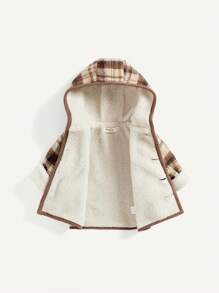女嬰格紋插肩袖毛絨內襯連帽外套 - 咖啡棕 - 查看 3