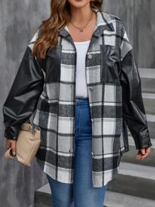 SHEIN LUNE Plus Plaid Print Drop Shoulder Overcoat