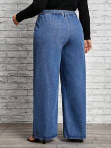 SHEIN LUNE Hơn Thắt lưng quần ống rộng Quần jean - Rửa trung bình - Xem 2