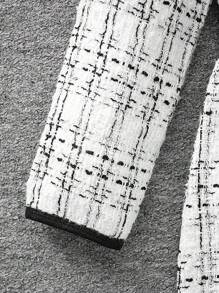 SHEIN Cô gái Tween Kẻ sọc Tương phản ràng buộc Thắt lưng Áo khoác Trench & Quần - Đen và trắng - Xem 3