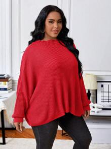 Elenzga 大碼蝙蝠袖條紋針織套頭毛衣