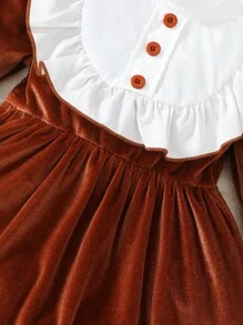 Đứa bé gái Hai âm Viền Ruffle Đầm - Rỉ Nâu - Xem 6