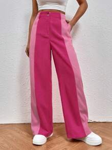 SHEIN Unity Two Tone Straight Leg Trousers - Pink - View 7