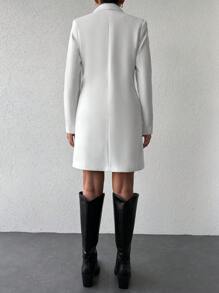 EURMUSE 1pc Lapel Neck Double Breasted Blazer & 1pc Skirt - White - View 2