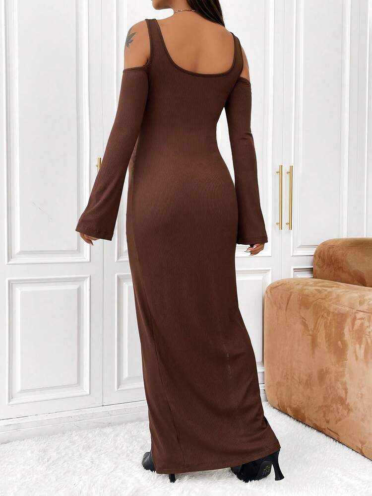 Maternity Square Neck Split Thigh Bodycon Dress
