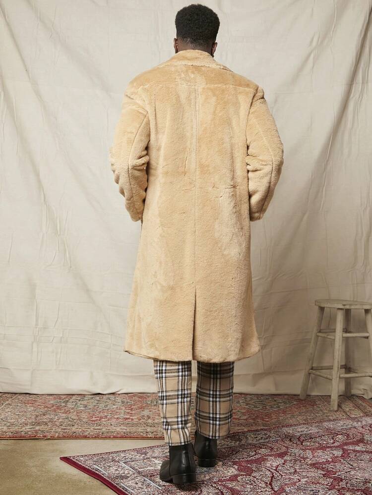 Loose Fit Men's Double-Breasted Coat, For Fall Winter