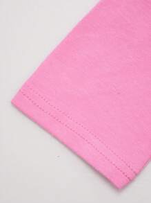 Teen Girl Solid Pocket Patched Curved Hem Tee - Watermelon Pink - View 3