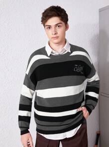 SHEIN Chico adolescente Jersey con patrón de rayas de hombros caídos sin camisa
