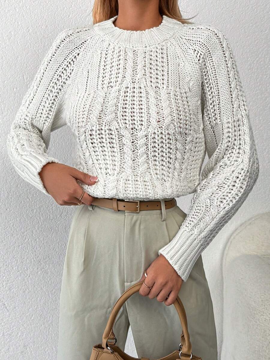 EURMUSE Jersey tejido de cable de manga raglán - Blanco - Ver 1