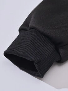 SHEIN 青少年男孩哥特字母和背面印花卫衣 - 黑色 - 查看 4