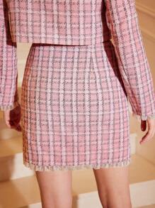 SHEIN DECDS 格紋圖案毛邊緣粗花呢半身裙 - 彩色 - 查看 2