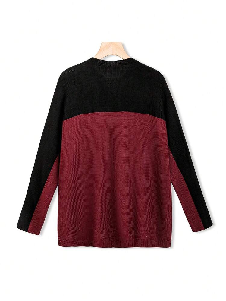 Plus Two Tone Drop Shoulder Sweater Knit Pullover Fall Winter Sweater