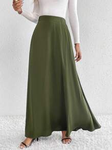 SHEIN Tall Falda larga unicolor de talle alto línea A - Verde Oscuro - Ver 5