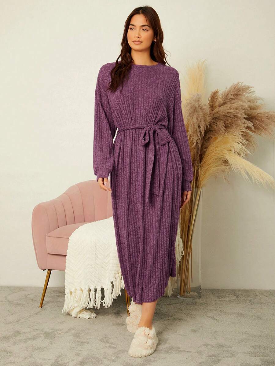 Mulvari Drop Shoulder Belted Dress - Purple - View 1