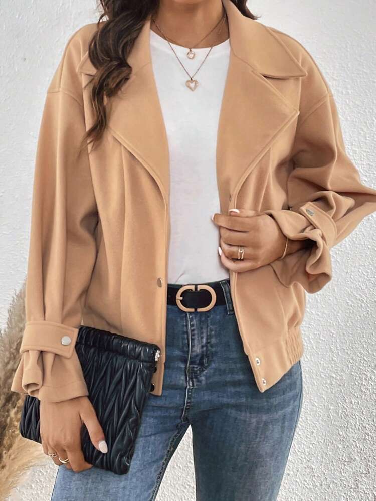 Drop Shoulder Slant Pocket Button Front Overcoat