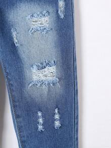Cô Gái Trẻ Rửa thuốc tẩy Rách Frayed Quần legging thẳng - Rửa tối - Xem 7