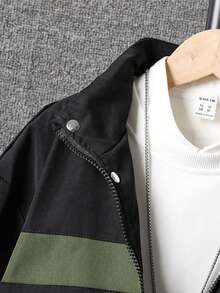 Tween Boy 1pc Two Tone Flap Pocket Zip Up Jacket - Army Green - View 5