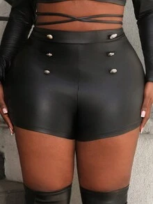 Slaydiva 大碼紐扣細節短褲 - 黑色 - 查看 4