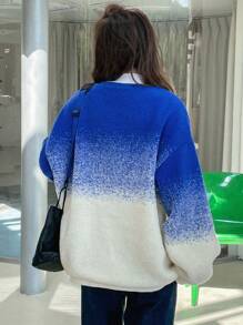 Dazy Star Áo chui đầu oversized hở vai Ombre, quần áo mùa thu - Màu xanh lam - Xem 8