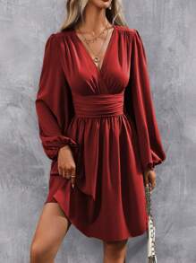 EMERY ROSE Đầm xòe tay loe cổ bẻ màu đỏ tía dành cho nữ - Màu Đỏ Sâu - Xem 7