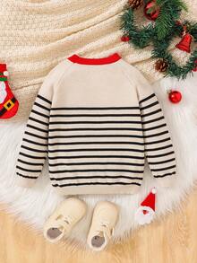 SHEIN 男小童條紋圖案&聖誕老人圖案插肩袖套頭毛衣 - 彩色 - 查看 2