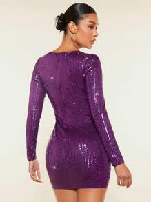 SHEIN BAE Purple Pleated Glitter Women'S Dress Perfect For Fancy Party Outfit - Purple - View 3