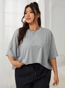 SHEIN EZwear 大碼素色蝙蝠袖T恤 - 淺灰色 - 查看 4