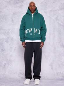 SUMWON Khóa Kéo Hạng Nặng Qua Áo Có Họa Tiết Phía Trước - Màu xanh lá cây đậm - Xem 2